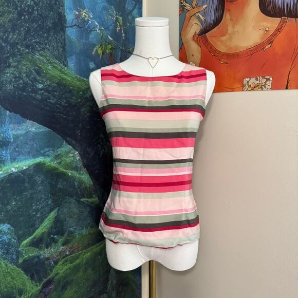 vintage striped silk sleeveless blouse retro preppy coquette top size 6p - Picture 2 of 8
